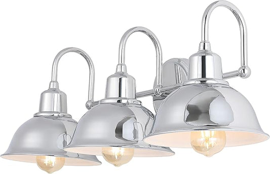 JONATHAN Y 27" Chrome Farmhouse Industrial 1-Light LED Vanity Wall Sconce for Bathroom Mirror Kitchen, Metal Shade, Dimmable Vintage Lighting, LED Bulb Included (JYL7483A)