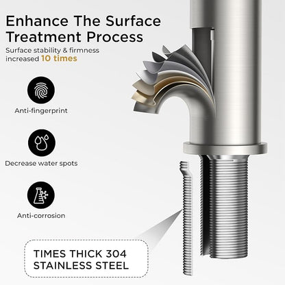 FORIOUS Bathroom Faucet 1 Hole, Single Handle Sink Faucets Brushed Nickel | for 1 or 3 Hole 4 Inch Centerset Sink, with Pop-up Drain, NSF61 Certified, for Vanity Rv Commercial Lavatory Restroom Basin