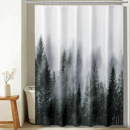ORTIGIA 78 Inch Dark Green Misty Forest Shower Curtain for Bathroom, Nature Woodland Shower Curtain Set with Hooks, Decorative Pine Tree Fog Magic Bath Curtain, Waterproof Fabric, Weighted, 72x78