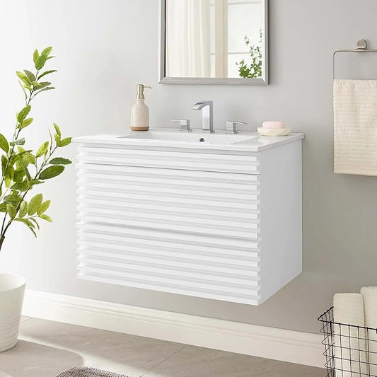 Modway Render 30" Wall-Mount Bathroom Vanity in White White