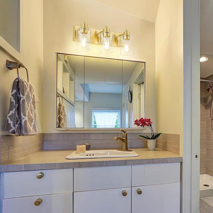Gold Bathroom Light Fixtures, Bathroom Light Fixtures Over Mirror, Gold Vanity Lamp with Clear Glass