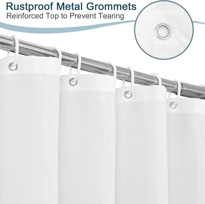 AooHome Hotel Shower Curtain Liner, Fabric Shower Curtain with Hooks, Waterproof, Weighted Hem, 72 x 72 Inch, White