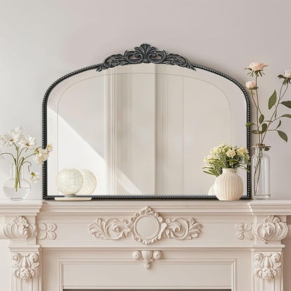 Micasso Vintage Black Wall Mirror: 40"x29" Baroque Antique Arched Mirror | Traditional Ornate French Decorative Mirror for Bedroom/Bathroom/Fireplace/Entryway/Hallway/Dresser/Vanity/Mantel/Nightstand