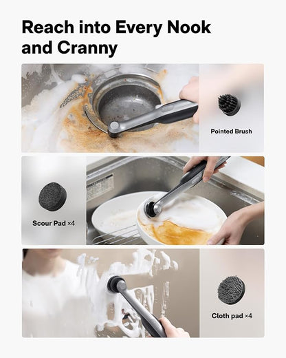 HOTO Wand™ Cordless Spin Scrubber, Electric Grout Brush, 12 Brush Heads | IPX7 Full Body Waterproof Bathroom Scrubber, Cleaning Brush for Grout, Tiles, Corners, Crevices