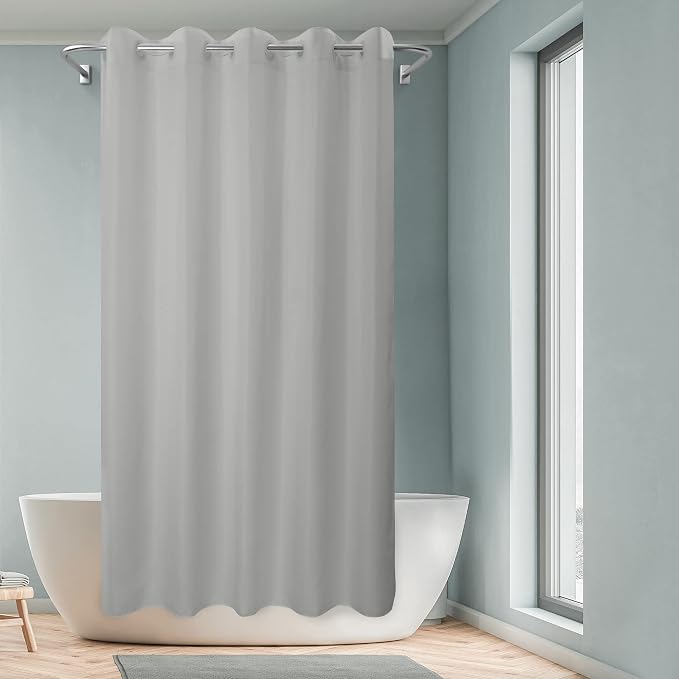 River Dream Extra Long Shower Curtain No Hooks or Liner Needed, Grey | Soft Microfiber, 84" Long Fabric Shower Curtain Set Waterproof, Bottom Magnets, Machine Washable, 71W x 86H(84H)