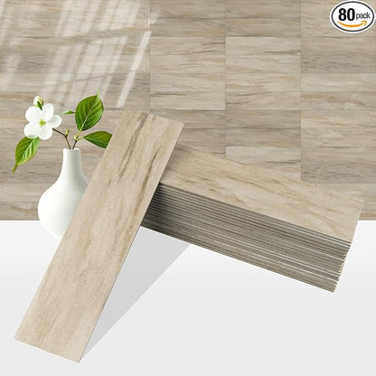 80-Piece Beige Slate Peel and Stick Backsplash Tile, 2"x 8" PVC Subway Tiles, Stick on Backsplash for Kitchen/Bathroom/Fireplace