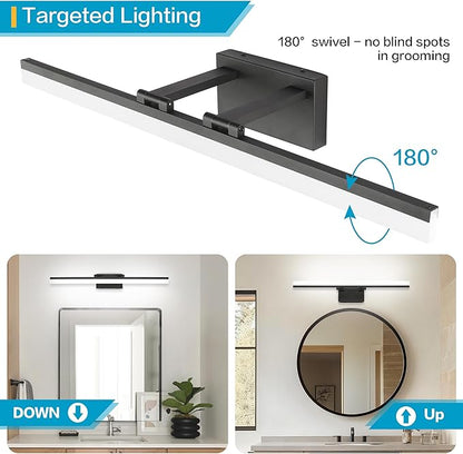 SOLFART 31.5 Inch 5 Color Adjustable Vanity Lights Over Mirror Vanity Lighting Fixtures for Bath Matt Black Bathroom Light Fixtures Over Mirror Black Led Modern Light Bar 5CCT