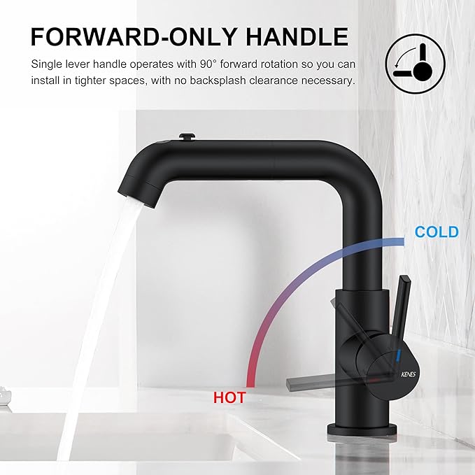 Black kitchen faucet with temperature indicator on a white background