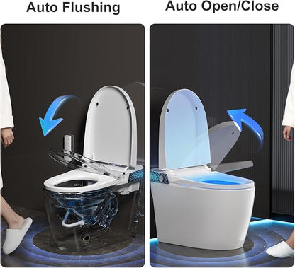 Smart Toilet with Bidet Built in, Elongated Bidet Toilet with Auto Soft Open/Close, Auto Flush, One Piece Toilet with Warm Wash & Dryer, Heated Seat, LED & Night Light, Self-Cleaning, Full/Half Flush