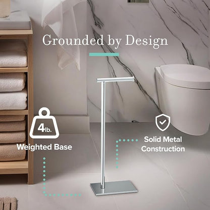 Gatco 1431C Modern Rectangle Base Freestanding Toilet Paper Holder, 21.25" Chrome with Weighted Base