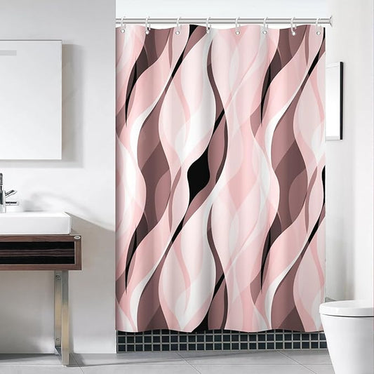 Pink Shower Curtain, Modern Abstract Pink and Grey Striped Shower Curtain Set for Bathroom Waterproof Shower Curtain with Hooks, 60x72 Inch