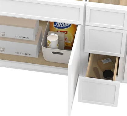 HomeBeyond 72 Inches Bathroom Vanity Base Cabinet Without Sink, Double Sink Top Sturdy Floor Mounted Cabinet with Door & Soft Closing Drawers, White, VA4130-2+VA4112-3