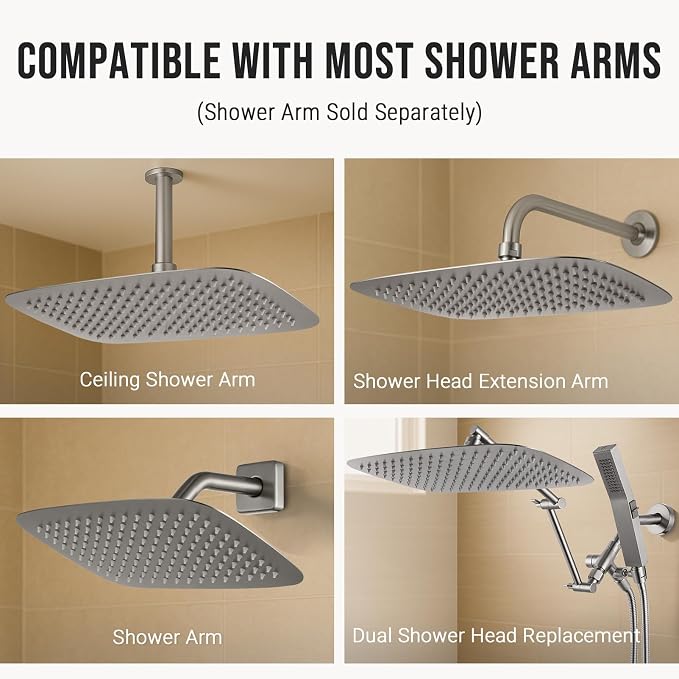 G-Promise All Metal 12 Inch Large Rain Shower Head for Ceiling or Wall | Built to Last, Rust Resistant 304 Stainless Steel, Easy to Install, Full Body Coverage Rainfall Shower Head, Daily SPA