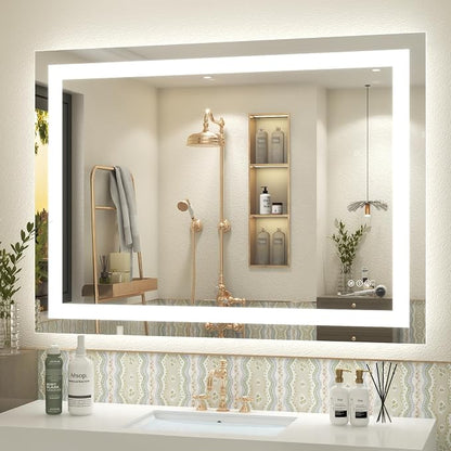 40x30 LED Lighted Bathroom Mirror for Vanity Wall | Front Light and Backlit, Anti-Fog, Memory, 3 Color, Tempered Glass, Dimmable, Rectangular, UL, Horizontal/ Vertical Mounted