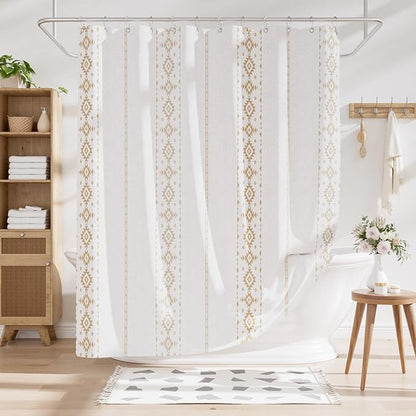 AmazerBath Boho Shower Curtain, Boho Cloth Shower Curtain with 12 Hooks, Hotel Quality Washable Rustic Farmhouse Polyester Fabric Bathroom Shower Curtain Set, 72x72 Inches