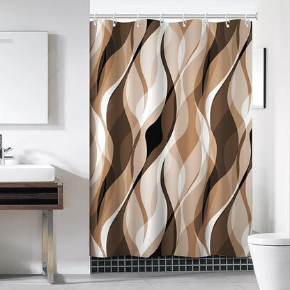 Brown Shower Curtain, Modern Abstract Grey and Brown Striped Shower Curtain Set for Bathroom Waterproof Tan Shower Curtain with Hooks, 54x72 Inch