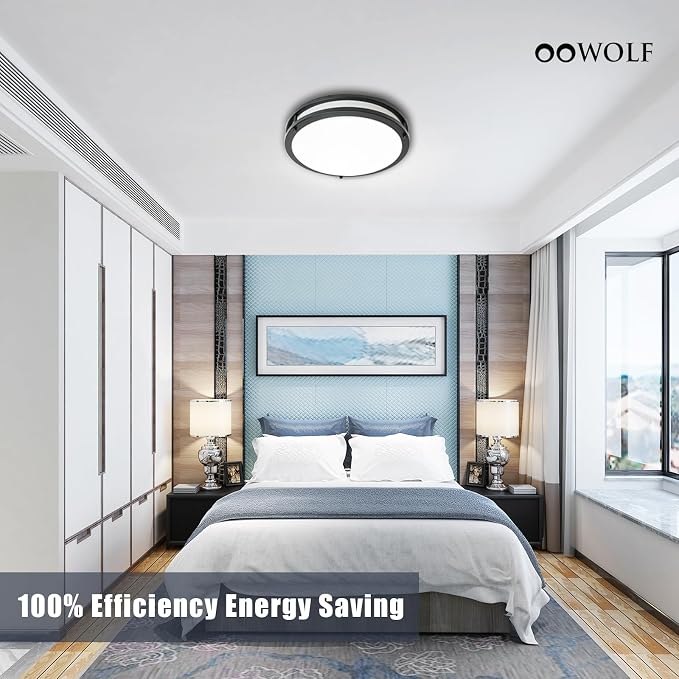 12inch LED Flush Mount Ceiling Light Fixture Dimmable Matte Black, Easy Install LED Ceiling Lamp Fixture Without Flicker, Super Bright 36W 3600LM 5CCT Warm to White Light 3000K to 6000K 2-Pack