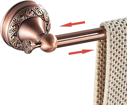 Red Copper Towel Bar, Adjustable 15.5 to 27.5 Inch Bath Towel Rack for Bathroom Towel Holder, Wall Mounted Black Bathroom Hardware Accessories,Pattern Carving Design