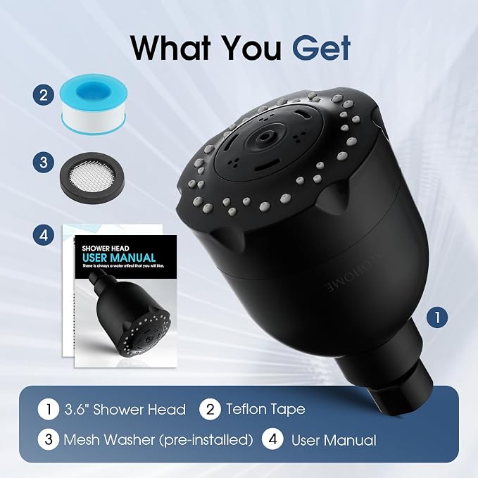 High Pressure Boosting Shower Head, ALOHOME 6 Powerful Spray Settings - Perfect for Low Water Pressure Homes, 3.6" Luxury Modern Shower Head with 360° Adjustable Brass Ball Joint - Matte Black