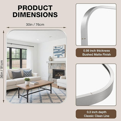 30"x36" Bathroom Mirror for Over Sink, Brushed Nickel Vanity Mirror | Aluminum Alloy Frame, Clear Reflection, Rust-Resistant, Vertical or Horizontal, Wall Mount, Bedroom and Entryway
