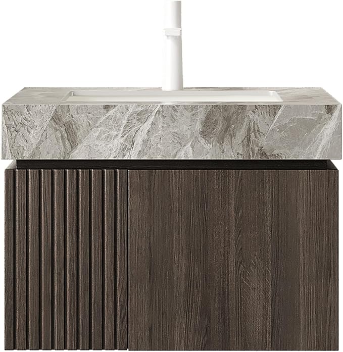 KEIKI 24 Inch Floating Bathroom Vanity with Sink, Espresso & Grey | Modern Wall Mounted Storage Cabinet with 2 Doors, Pre-assembled Wood Panels, Sintered Stone Top & Ceramic Basin Combo Set
