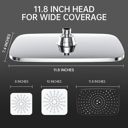 Veken 11.8“ Rain Shower Head with Handheld,Dual High Pressure Shower Heads | Easy Pause,5-mode Hand Held Spray with Hose,Wide Detachable Rainfall,Double Showerhead Combo,Bathroom Accessories,Chrome