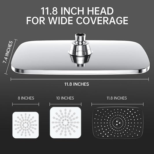 Veken 11.8“ Rain Shower Head with Handheld,Dual High Pressure Shower Heads | Easy Pause,5-mode Hand Held Spray with Hose,Wide Detachable Rainfall,Double Showerhead Combo,Bathroom Accessories,Chrome