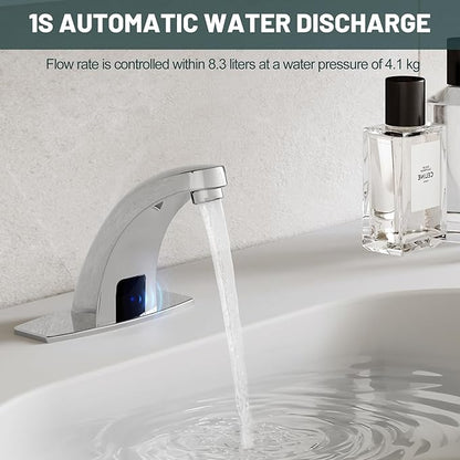Touchless Bathroom Sink Faucet, Greenspring Motion Automatic Sensor Faucet, Hands Free Vanity Faucets with Hole Cover Plate, Modern Commercial with Control Box and Temperature Mixer, Chrome