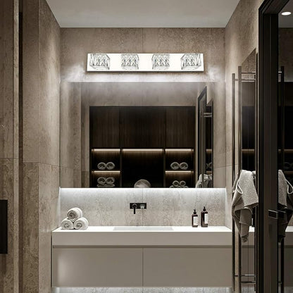 4 Light Bathroom Vanity Light - Crystal Modern LED Vanity Lights Bar - Chrome Bath Lighting Fixtures Over Mirro