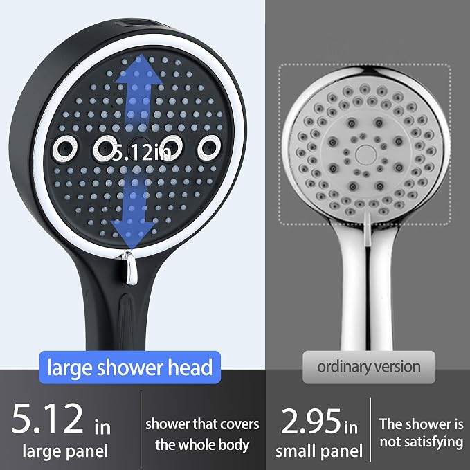 Handheld Shower Head with Hose, 6 Spray Settings, High Pressure, Chrome Finish, Rain, Pulse, Boost, Spray, Mix, Cleaning Modes (Black)