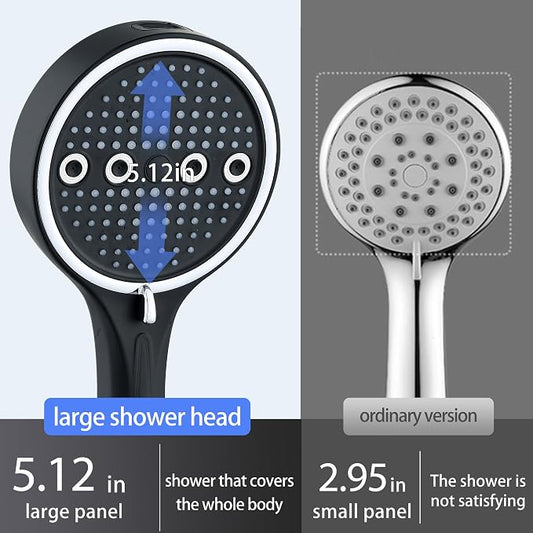 Handheld Shower Head with Hose, 6 Spray Settings, High Pressure, Chrome Finish, Rain, Pulse, Boost, Spray, Mix, Cleaning Modes (Black)