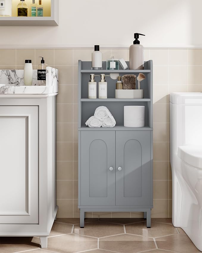 Hzuaneri Bathroom Storage Cabinet, Small Floor Cabinet with 2 Door | Toilet Paper Cabinets, Bathroom Organizer with Adjustable Shelf, for Small Spaces, Gray, Arch Door,7.1" Dx14.6 Wx32.7 H