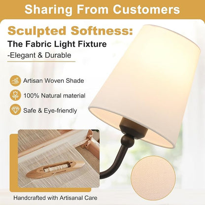 Bathroom Light Fixtures, 3-Light Oil Rubbed Bronze Vanity Lights, 25" Bathroom Lighting Fixtures Over Mirror with White Flared Fabric Shade, Modern Wall Sconces for Bathroom Living Room Hallway