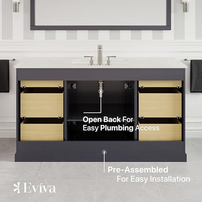 Eviva Epic 60 in. Charcoal Gray Single Sink Bath Vanity with Carrara Quartz Top