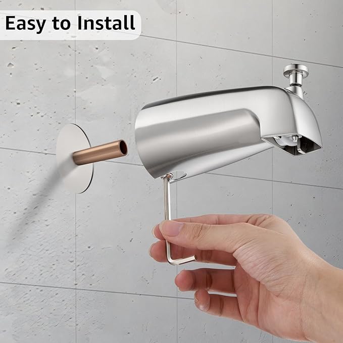 Slip-on Tub Spout with Diverter, Compatible with 1/2 Inch Copper Tube Fit, Bathroom Bathtub Spout 1-Pack (Brushed Nickel)