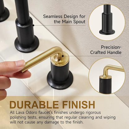 Black and Gold Bathroom Faucet, Modern Bathroom Faucet | 8 inch Widespread Bathroom Faucet 3 Hole with Drain Assembly Supply Line, Solid Brass Lead-Free Vanity Faucet, BF503-GB