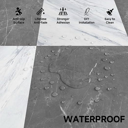 Peel and Stick Floor Tiles | Light Gray Marble | 30 Sq.Ft | Matte Finish / Surface Coated / Anti-Sctrach / Easy to Clean / Kitchen /Bathroom / Living Room /RV
