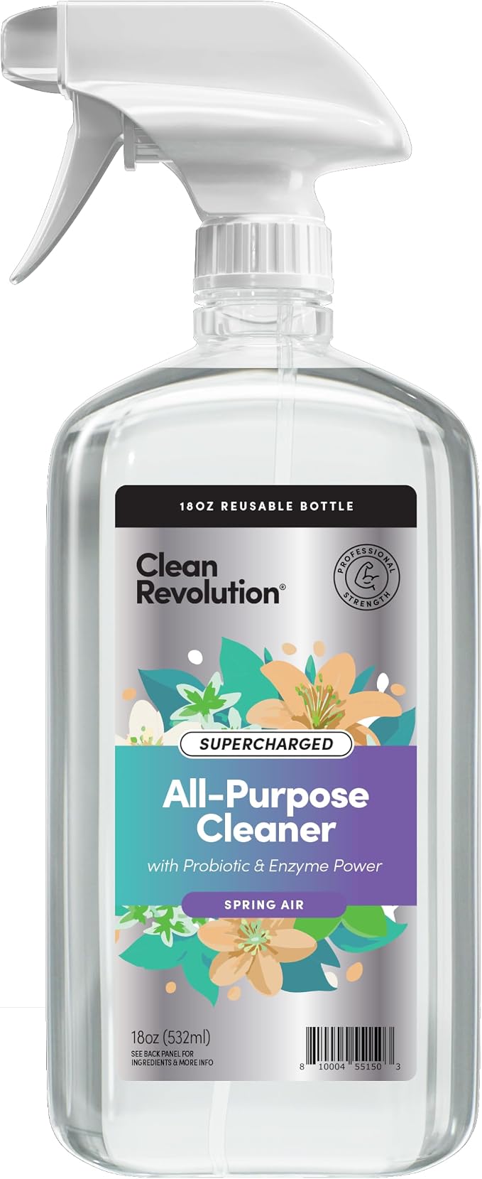 Clean Revolution SuperCharged All Purpose Cleaner Refill with Smart Probiotic + Enzyme Complex, Multi-Surface Kitchen Bathroom & Floor Cleaner, Spring Air, 18 oz (Pack of 1)