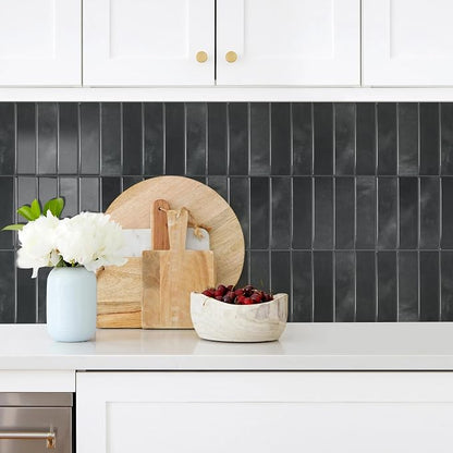 STICKGOO 10-Sheet Peel and Stick Backsplash Tile(Thicker Design) | Self Adhesive Vinyl Wall Tiles, 3D DIY Subway Tiles, Stick on Backsplash for Kitchen (Marquina Black)
