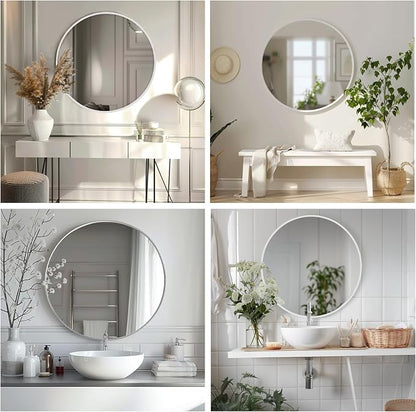 Circle Mirror 26 inch, White Round Mirror, Matte White Metal Frame | High Definition Mirror, Easy installation, Rust-resistant, Suitable for Bedroom, Entryway, Living Room, Hallway, Wall Décor