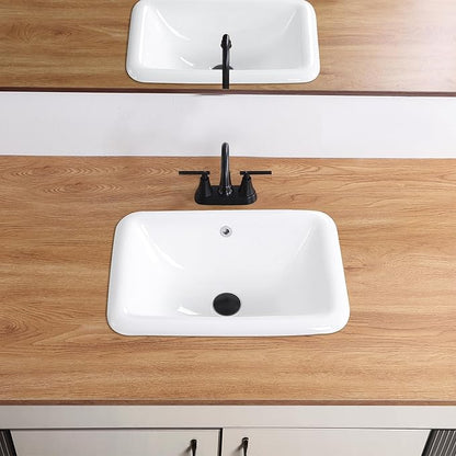 Bathroom Vessel Sink 21 Inch Drop In Bathroom Sink Rectangular Semi Recessed Sinks with Overflow White Ceramic Small Vanity Sinks for Bathrooms