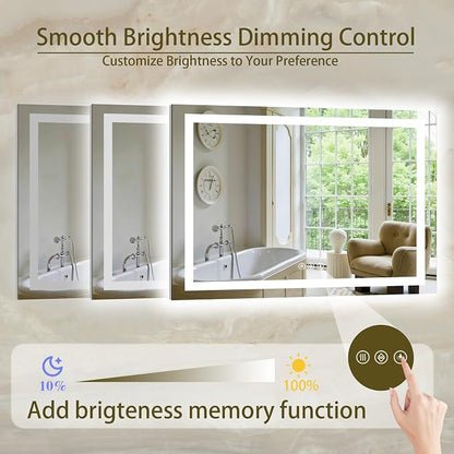 60"x40" LED Bathroom Mirror with Lights, Anti-Fog, Backlit+Frontlit | CRI 95, Stepless Dimmable, 3 Colors Lighting, Shatterproof Tempered Glass, HD Reflection, Memory, (Horizontal/Vertical)