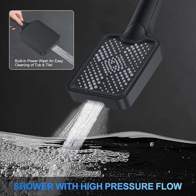 WOINDO Shower Faucet Set, 10" Wall Mount Rainfall Shower System with 2 Rain Shower Head and Multi-function Handheld Head Push Button Diverter Shower Faucet Trim Kit