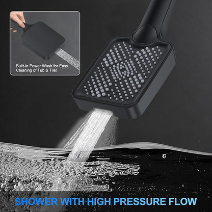 WOINDO Shower Faucet Set, 10" Wall Mount Rainfall Shower System with 2 Rain Shower Head and Multi-function Handheld Head Push Button Diverter Shower Faucet Trim Kit