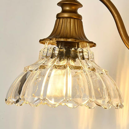 hesoge Vintage Bathroom Light Fixture Antique Brass Vanity Light with Crystal Glass Shade Brushed Gold 2-Light Bathroom Light Over Mirror