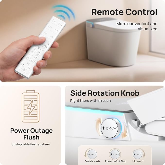 Smart Toilet with Bidet Built-in: Super Gentle Wash Bidet Toilet with Dryer, Dual Flush One Piece Toilets with Auto Lid/Seat, Foam, Heated Seat, Foot Sensor, UV-C Night Light, Child Mode, Grey