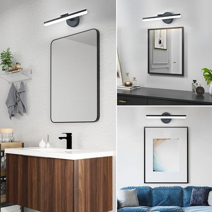 LED Modern Black Bathroom Vanity Lighting Fixtures Over Mirror 16inch Matte Black Wall Lighting Fixtures for Bathroom(White Light 6000K)