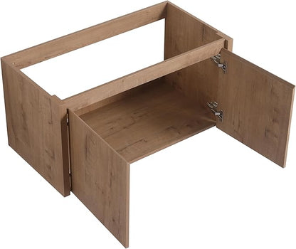 36" Floating Bathroom Vanity,36 Inch Bathroom Vanity Without Top Sink,Modern Floating Vanity Cabinet,Brown Wall Mounted Cabinet with Soft Closing Doors,Plywood(Sink Basin Not Included)