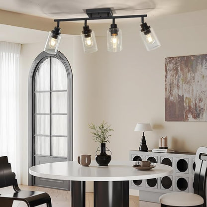 LOUSACE 4 Light Kitchen Track Light Fixtures Ceiling Vanity Lights Black, Bathroom Track Lighting Kit w/Rotatable Heads & Clear Glass Shade, Modern Wall Ceiling Tracking Light for Accent Shop Hallway