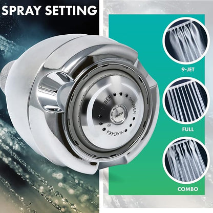 Niagara Conservation N2912CH Earth Spa 3-Spray with 1.25 GPM 2.7-in. Wall Mount Adjustable Fixed Shower Head in Chrome, 1-Pack | Bathroom Shower Head Sprayer with Pressure Compensation Technology
